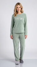 Sage Green Ribbed Velvet Heart Pajama Set