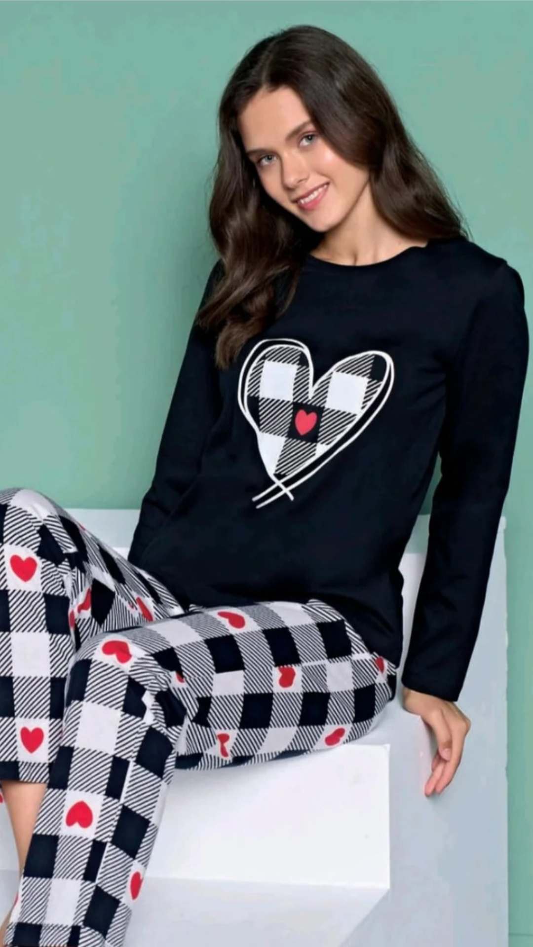 Midnight Heart Plaid Cotton Pyjama Set
