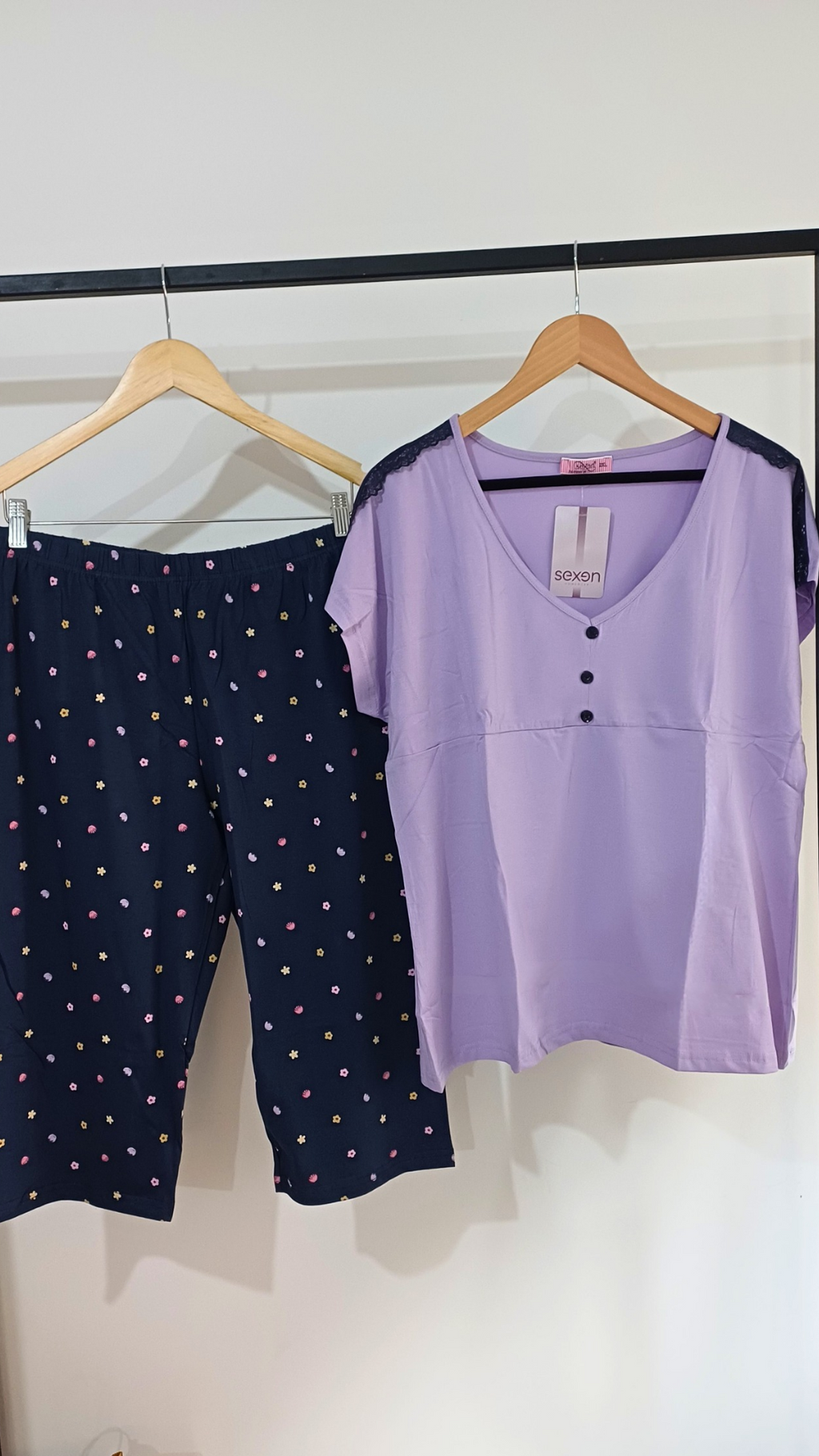 Lilac & Navy Floral Cotton Pajama Set
