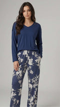 Midnight Flora Lace-Trim Cotton Pajama Set