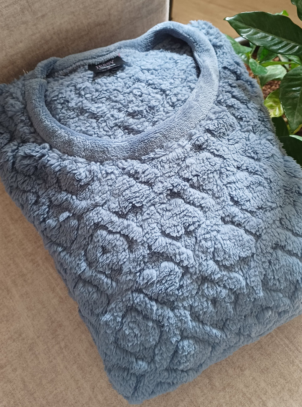 Cozy Quilted Fleece Loungewear Set in Dusty Blue