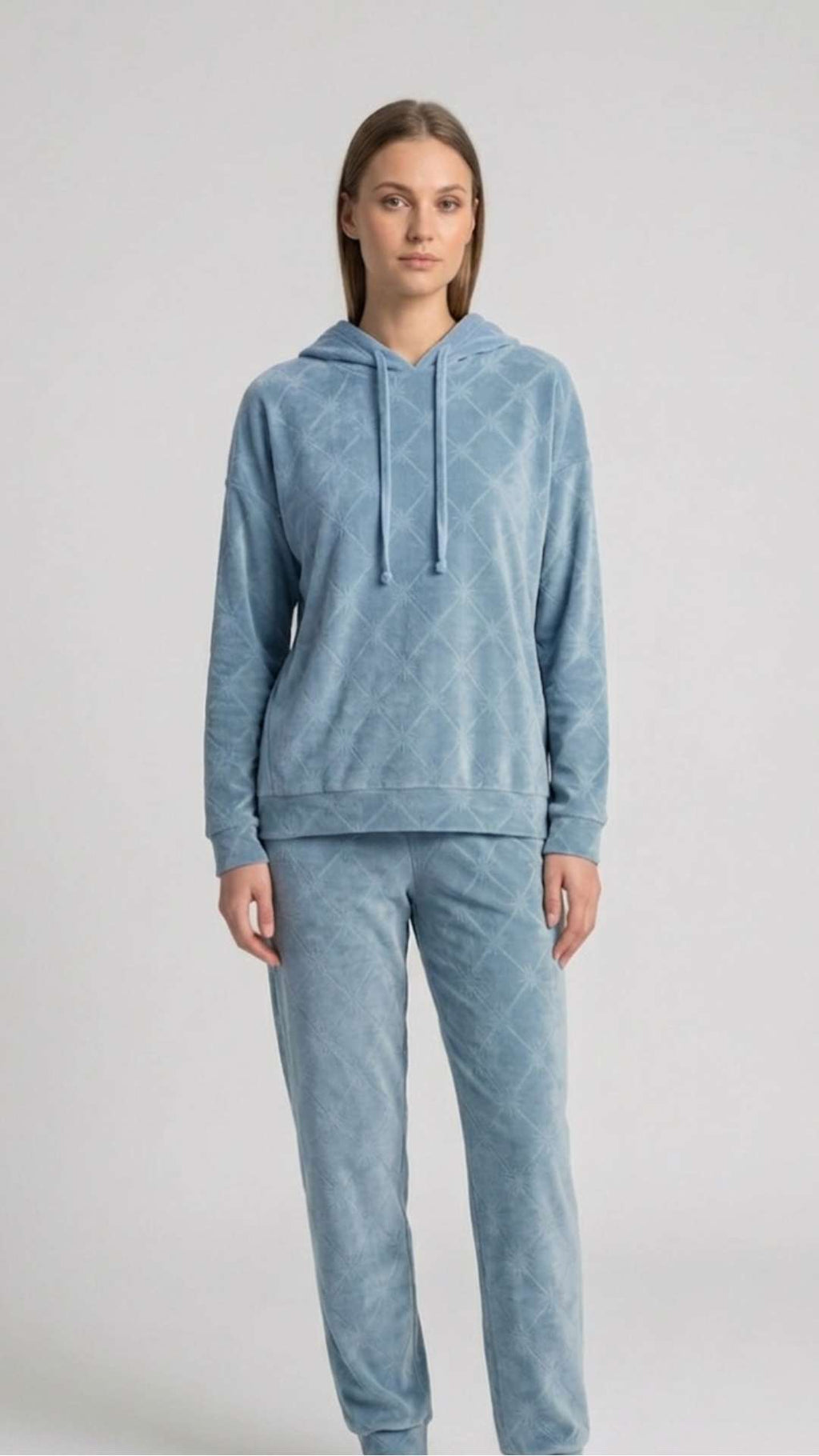 Dusty Blue Velvet Lined Hooded Loungewear Set