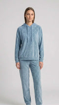 Dusty Blue Velvet Lined Hooded Loungewear Set
